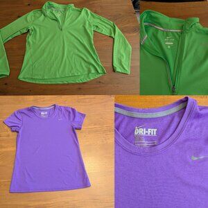 Nike Bundle - Nike Green Dri-FIT Pullover + Nike Purple Dri-FIT T-Shirt - Size M
